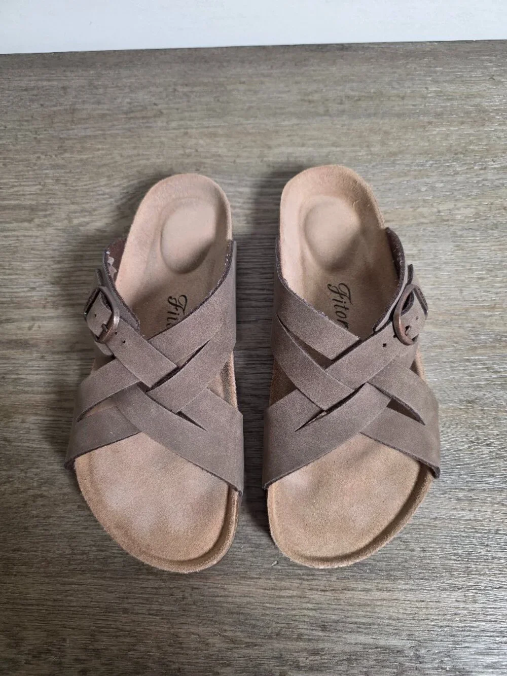 FITORY Women's Sandals Size 10 Crisscross Strap Brown Cork Footbed Summer Spring